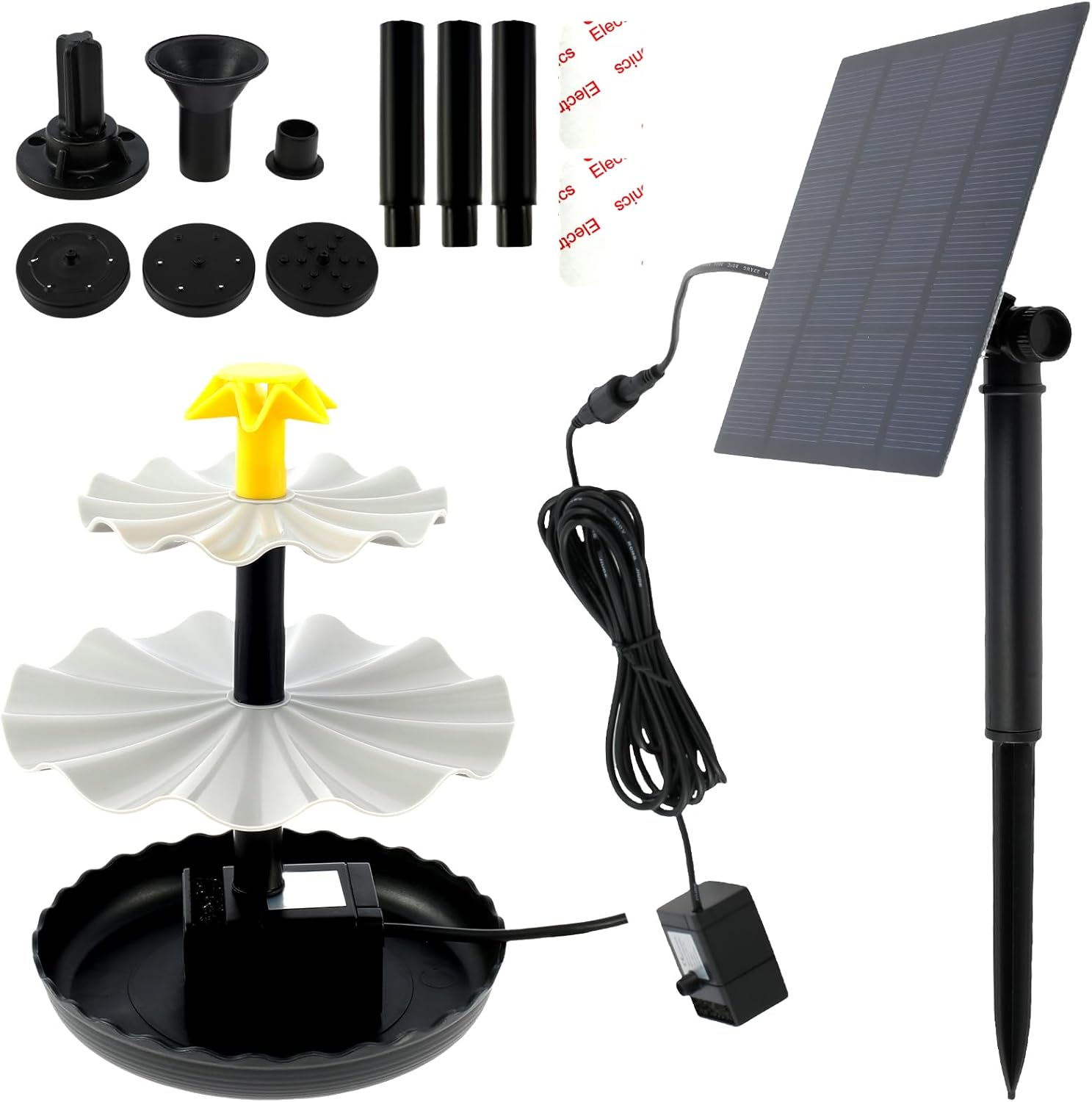 DIY Solar Fountain Pump Kit，With 6 Noz Zles and 7.6Ft Power Cord and Panel, Fountain Water Pump for Bird Bath Fish Pond Outdoor Patio Pool image number 5