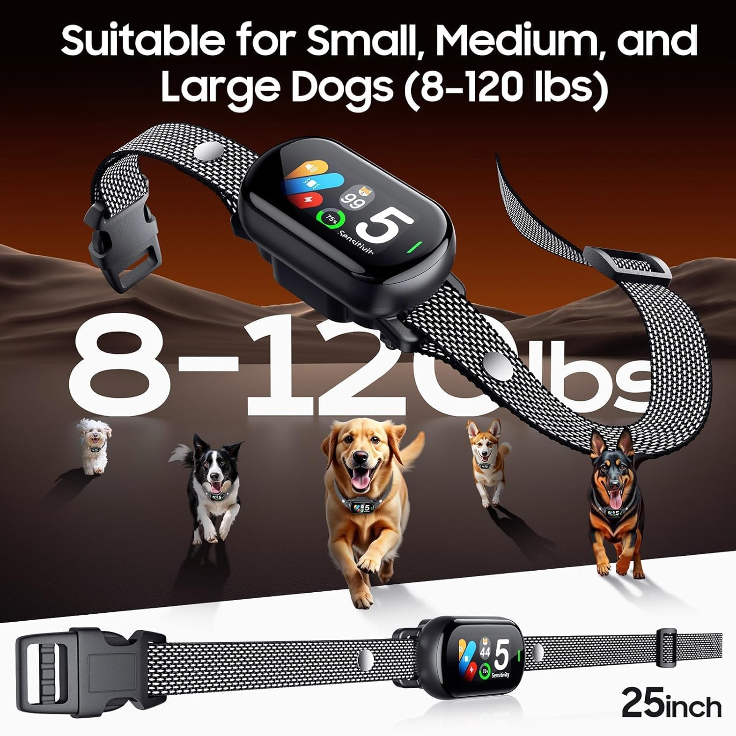 SBERAY Dog Barking Collar, Automatic Bark Collar with Beep, Vibration, 5 Sensitivity Levels, Bark Counter, Waterproof anti Shock Bark Collar for Small Medium Large Dogs 3.6-55Kg image number 2