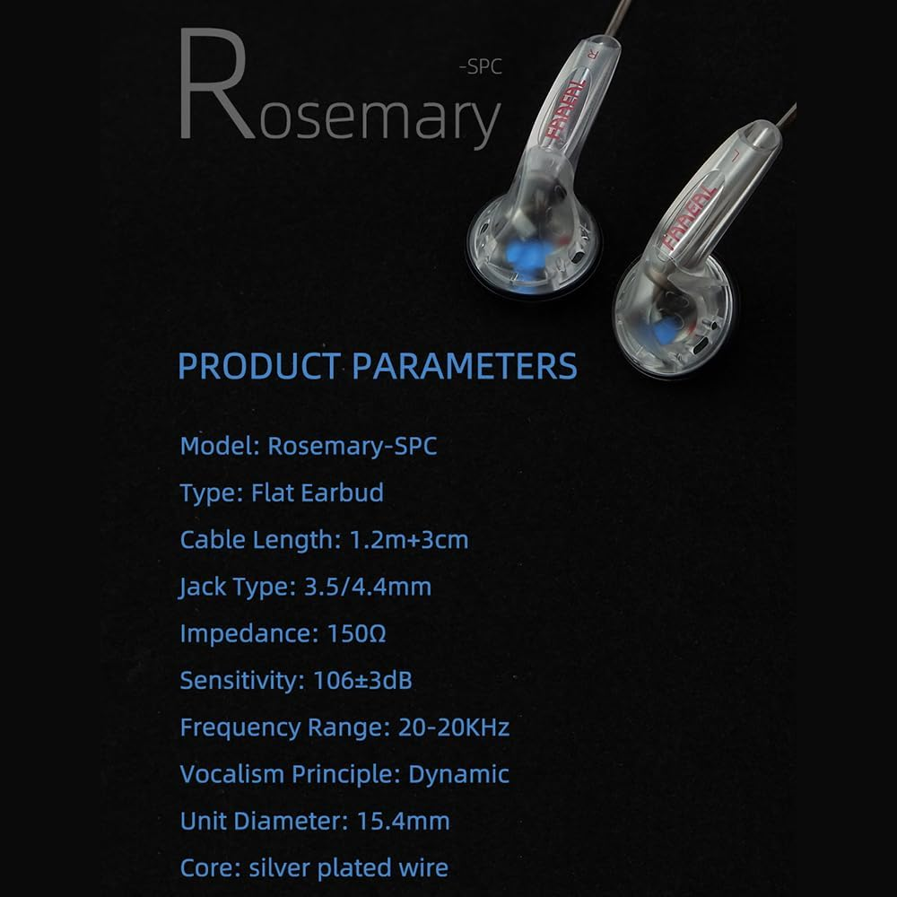 FAAEAL Rosemary Earphone with Upgrade Silver-Plated Cable,150Ohms High Impedance Hifi Flat Earbuds,Dynamic and Engaging Sound Profile Music Headphone,3.5Mm/4.4Mm Plug Optional (Black 3.5Mm) image number 2