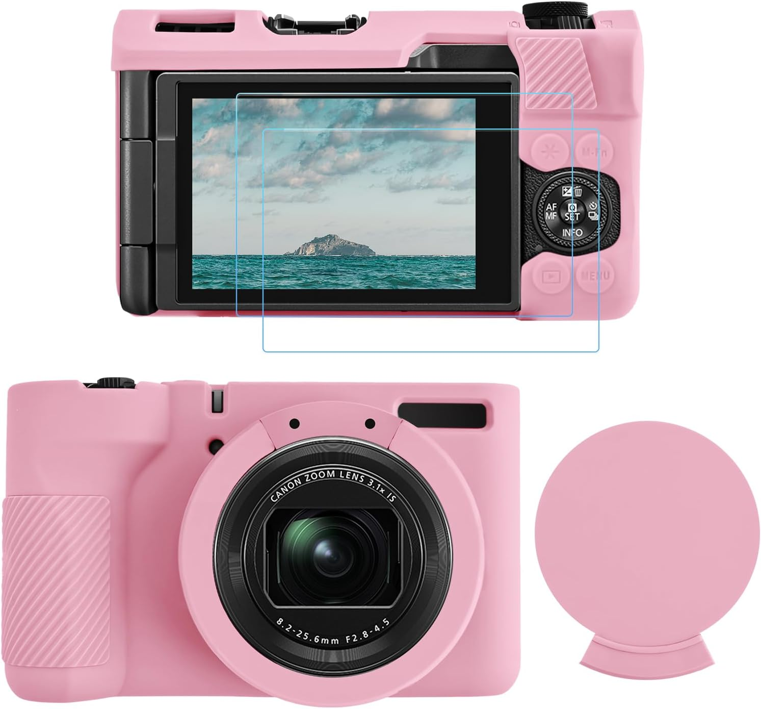 TYUANDOUER Silicone Case for Canon Powershot V1 & LCD Screen Protector Accessories Kit, Camera Case for Canon V1 with Lens Cap, Body Cover for Powershot V1 - Pink - Grey image number 6