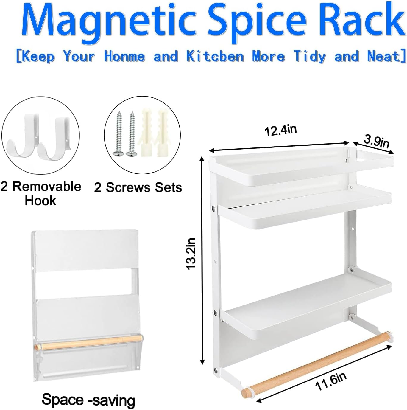 Dr.Betree Magnetic Paper Towel Holder,Magnetic Spice Rack Magnetic Spice Rack for Refrigerator Magnetic Shelf Fridge Magnet Organizer Spice Rack Organizer Kitchen Organization Kitchen Storage White