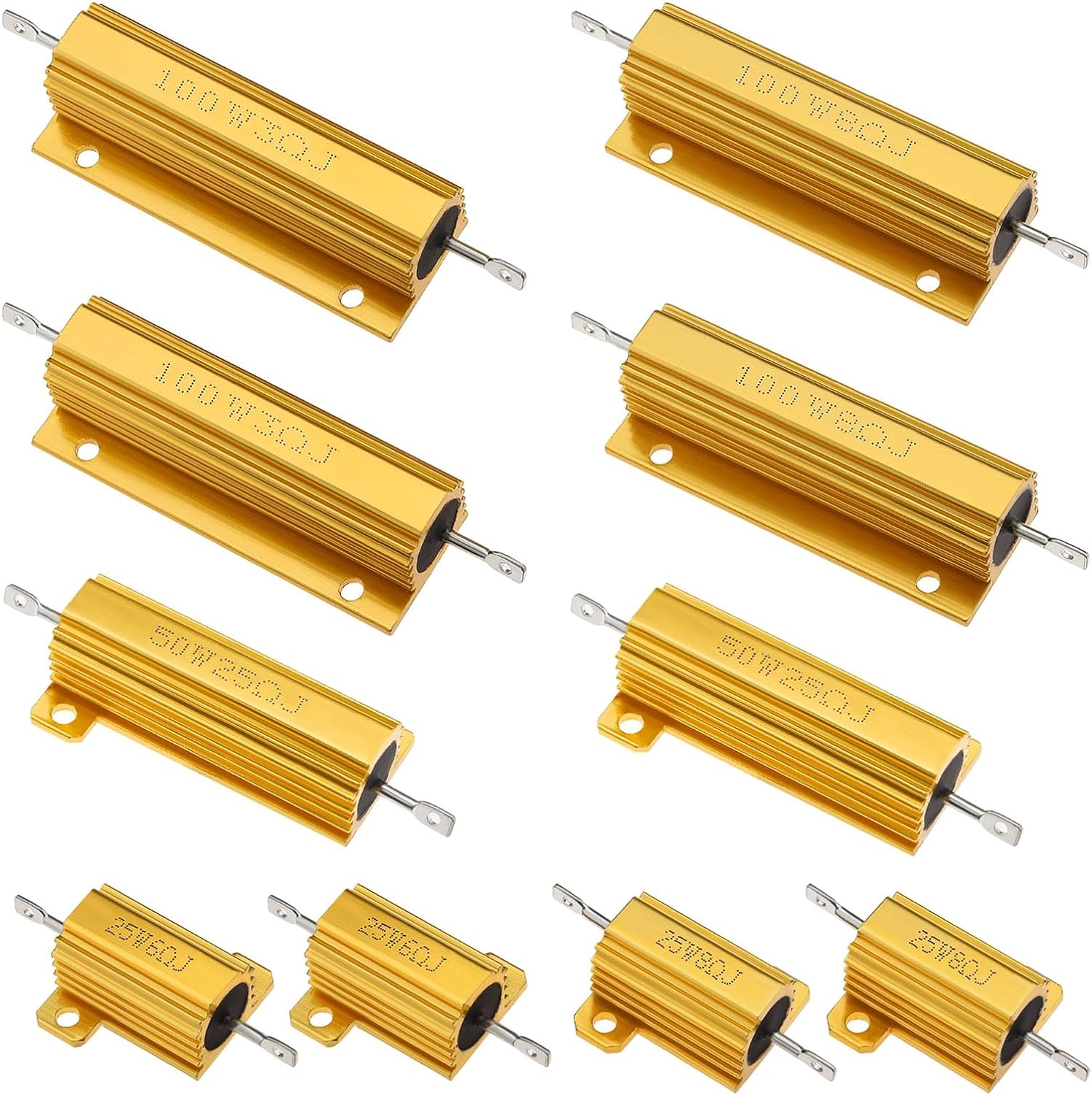 Emsea 10PCS Power Resistor Aluminum Shell Resistors 25W 6 Ohm/8 Ohm 50W 25 Ohm 100W 3 Ohm/ 8 Ohm Aluminum Housed Wire Wound Resistor for Electronic Equipment image number 4