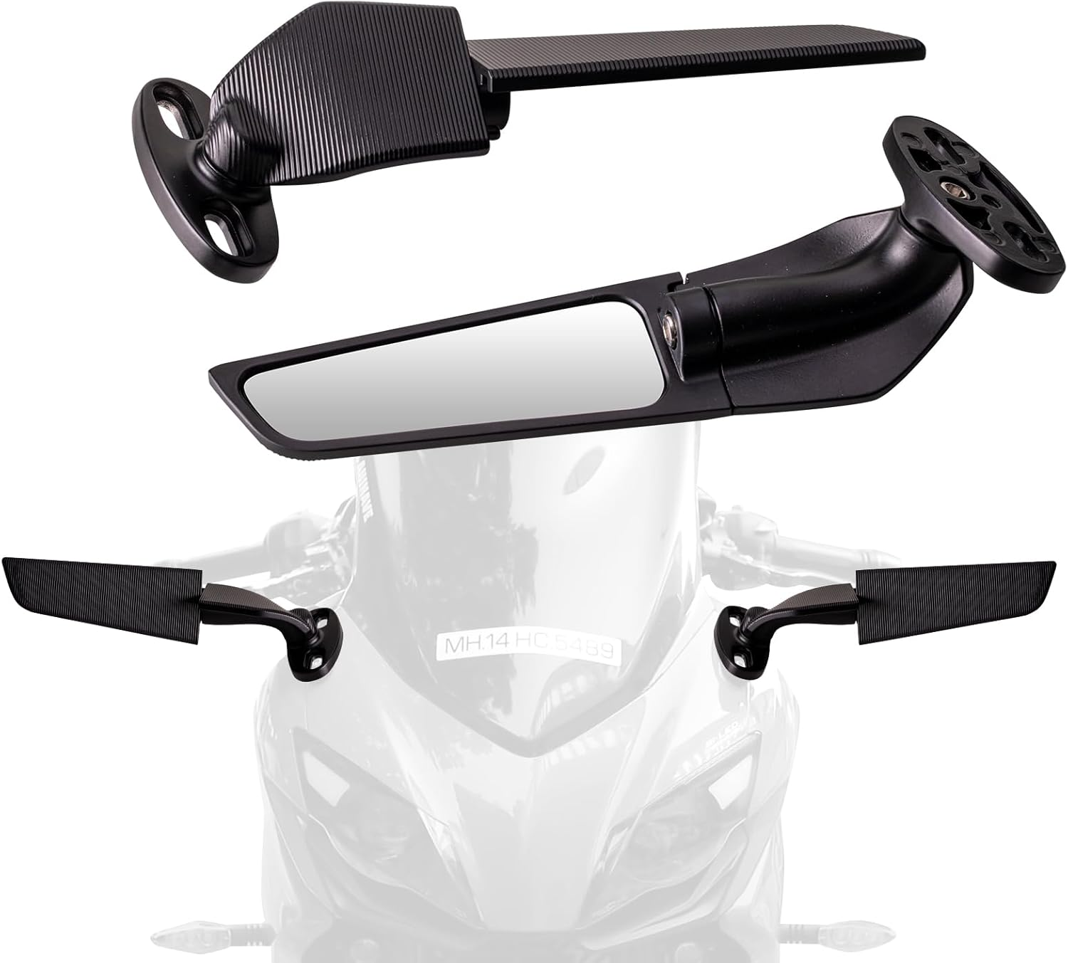 Racing Motorcycle Rear View Mirrors, 360&deg; Rotating Stealth Mirrors Compatible with Honda CBR300R CBR500R CBR600RR CBR1000RR, Kawasaki Ninja 300 400 650, Suzuki GSXR 600 750, Yamaha, Ducati image number 6