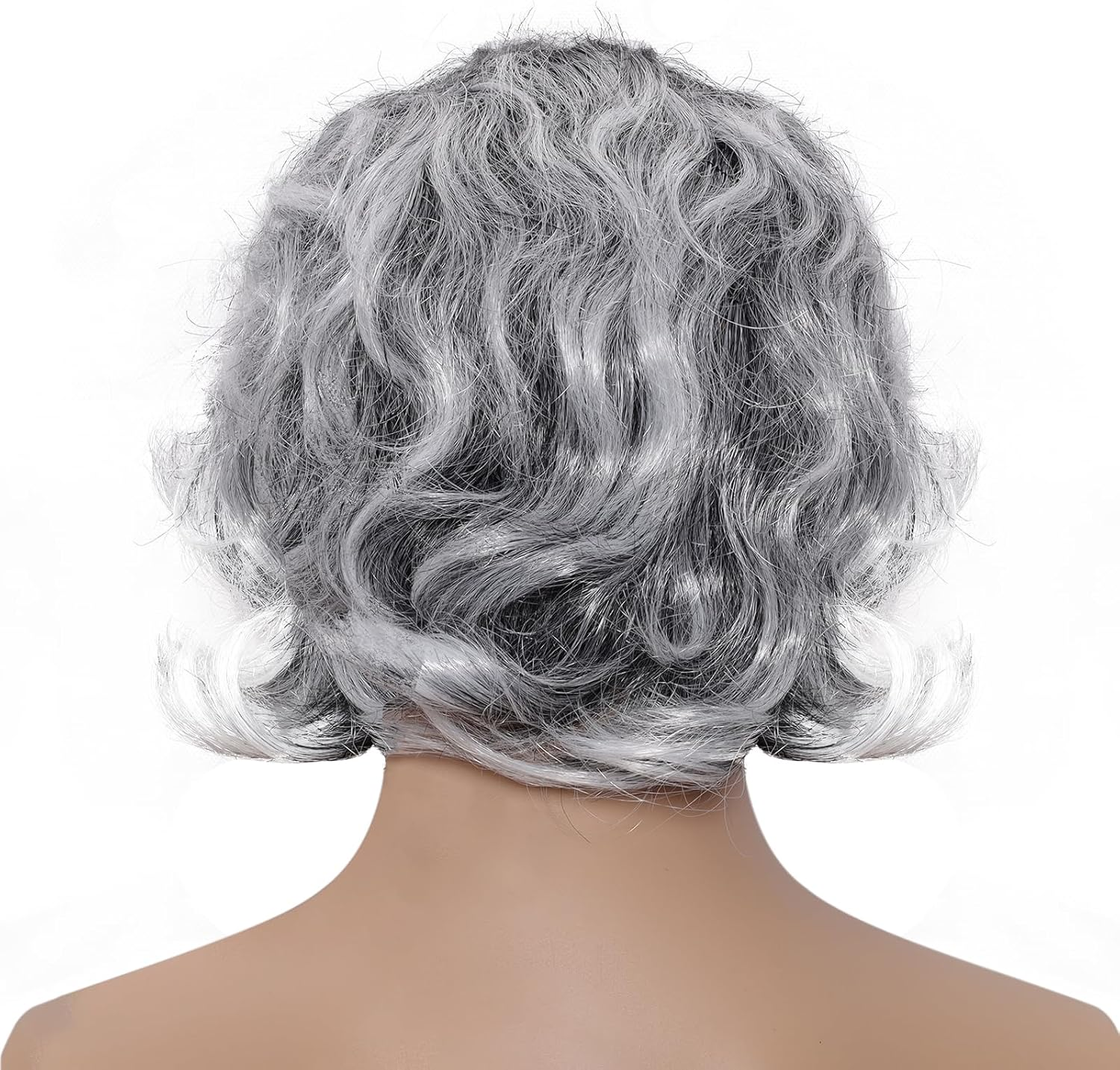 Dqwtb Short Curly Old Man Bald Cap Wig Mad Gray Scientist Synthetic Balding Anime Cosplay Halloween Costume Wigs image number 3