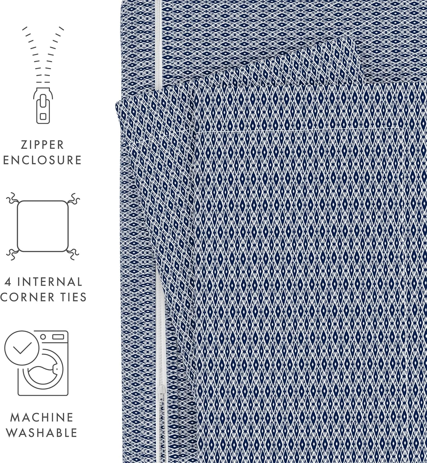 Home Collection Ienjoy Home Hotel Collection Premium Ultra Soft Blue Diamond Pattern 3 Piece Duvet Cover Bed Sheet Set Twin/Twin Extra Long Navy image number 4