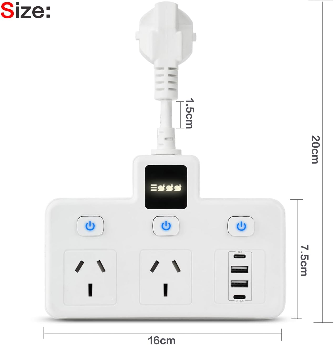 Power Board with 2 USB-C and 2 USB-A Ports,Surge Protector Power Strip 2 Outlets,3250W 10/16A Fast Charging,Adjustable Night Light for Home, Office, and Bedroom - Creamy-White image number 7