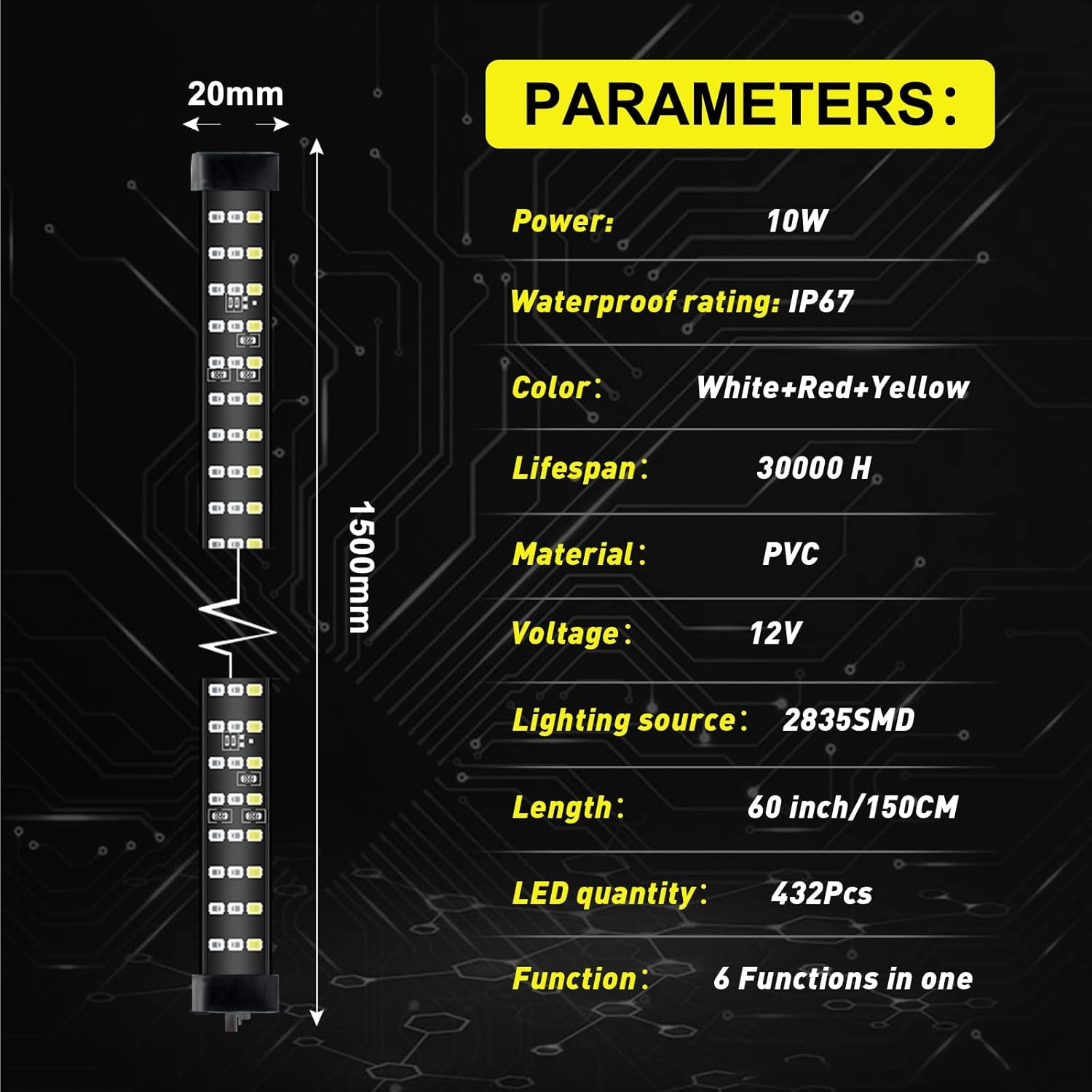 Kaidengzhe Tailgate Light Bar 60 Inch Triple Row LED Truck Tail Light Strip with 5 Function Red Brake White Reverse Amber Turn Signal Double Flash Light Taillight Strip for Pickup SUV RV Trailer Car image number 5