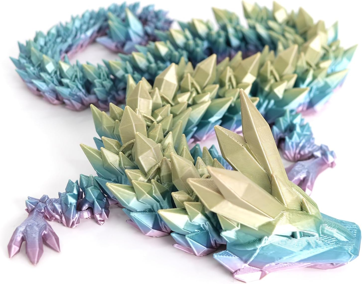 3D Printed Dragon - 24 Inch Fidget Toy, Large Crystal Articulated Dragon, 3D Printed Gift for Birthday, Figurine Decor, Desk Pet(Candy Rainbow)