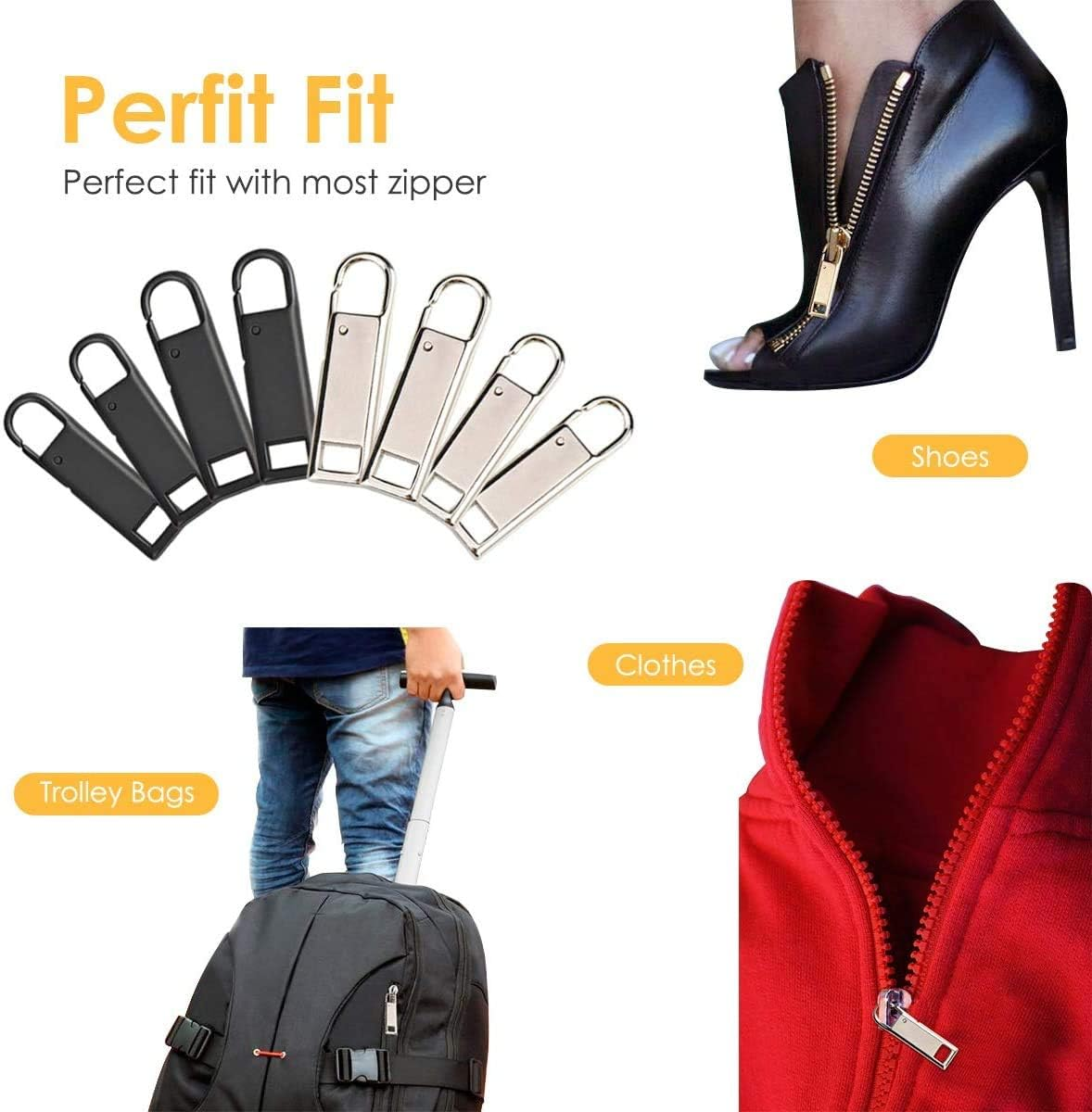 8PCS Metal Zipper Pull Replacement, Handle Mend Fixer, Zipper Tab Repair Kit or Clothes Jacket Pants Jeans Luggage Suitcase Purse Handbag image number 5