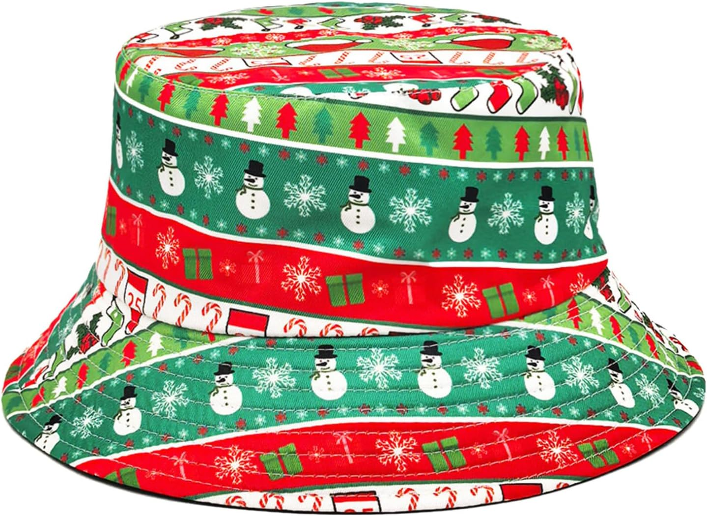 Renvena Christmas Bucket Hat for Women Men Teens Unisex Santa Claus Snowflake Print Fisherman Cap image number 2