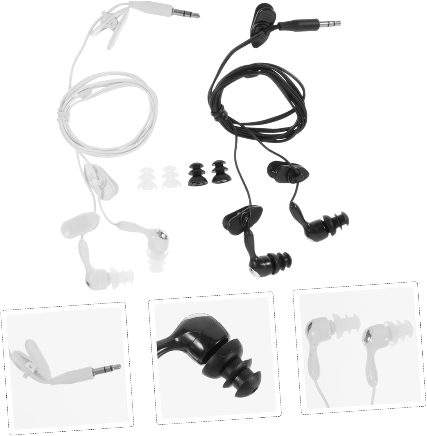 LRXIYODE Waterproof In-Ear Earphones 2Pcs with 3.5Mm Jack for Swimming and Diving, Ear Plug Headphones Suitable for Underwater Music Players, White and Black Earbuds for Water Sports image number 1