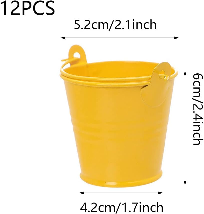 Small Metal Bucket Flower Pot, Mini Bucket Metal for Candy, Pack of 12 Mini Metal Flower Pot, Mini Table Decoration Bucket, Colourful, Metal Bucket with Hanging, Wedding Party Favour Supplies image number 6