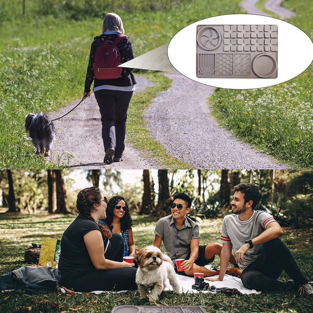 Pet Slow Feeder Bowl and Lick Mat Set, Snuffle Mat with Suction Cups, Interactive Puzzle Toy for Dogs and Cats, Grey image number 5