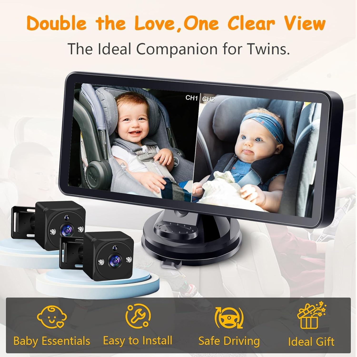 Omebel Baby Car Camera 2-Kids Car Baby Camera for Seat, 7 Inch Ultrawide Display with Two Cameras Rear Facing, USB Powered Backseat Car Seat Camera Mirror HD 1080P image number 6