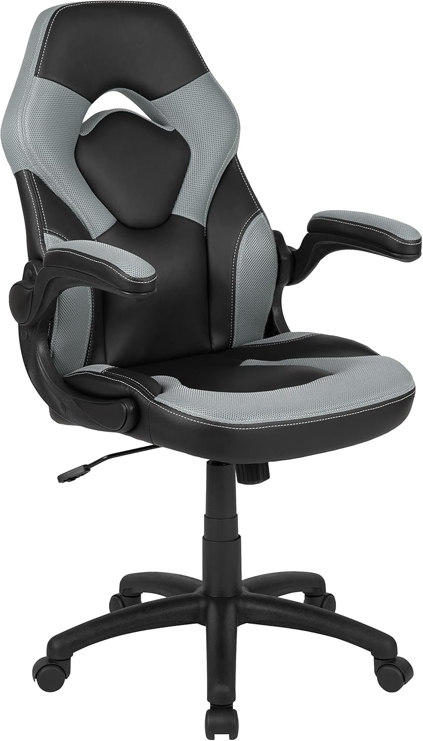 Flash Furniture X10 Gaming Chair Racing Office Ergonomic Computer PC Adjustable Swivel Chair with Flip-Up Arms, Black Leathersoft