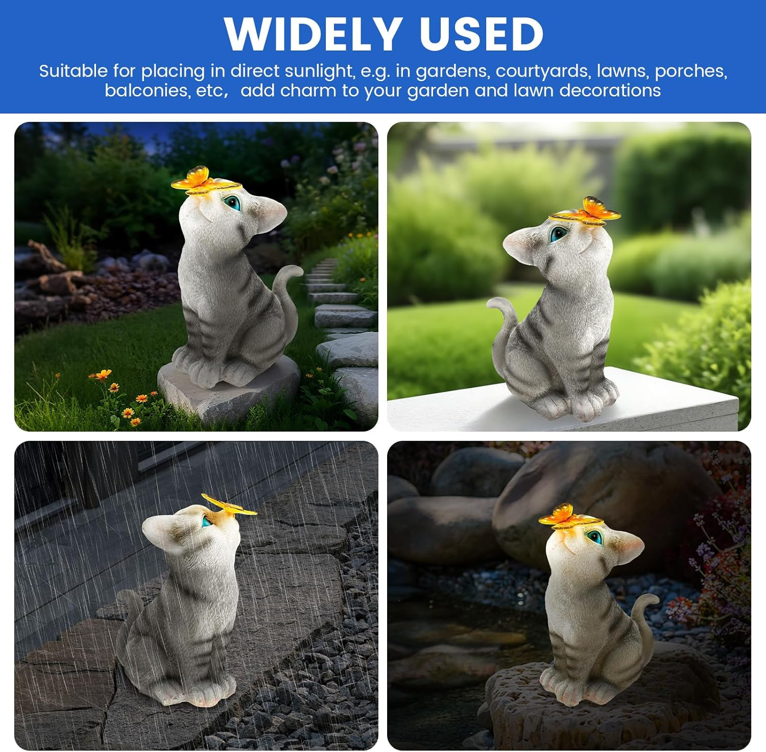 Resin Cat Solar Lamp IP44 Waterproof Decorative Solar Light, Solar Lanterns Outdoor, Novelty Garden Ornament for Patio, Yard and Home Decor image number 6