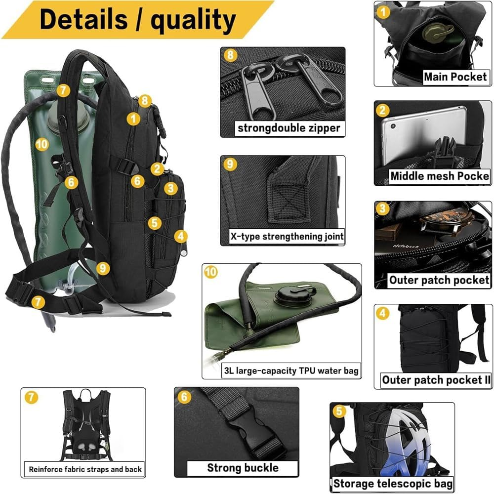 3L Tactical Hydration Backpack with Water Bladder - Running/Cycling Outdoor Pack image number 4