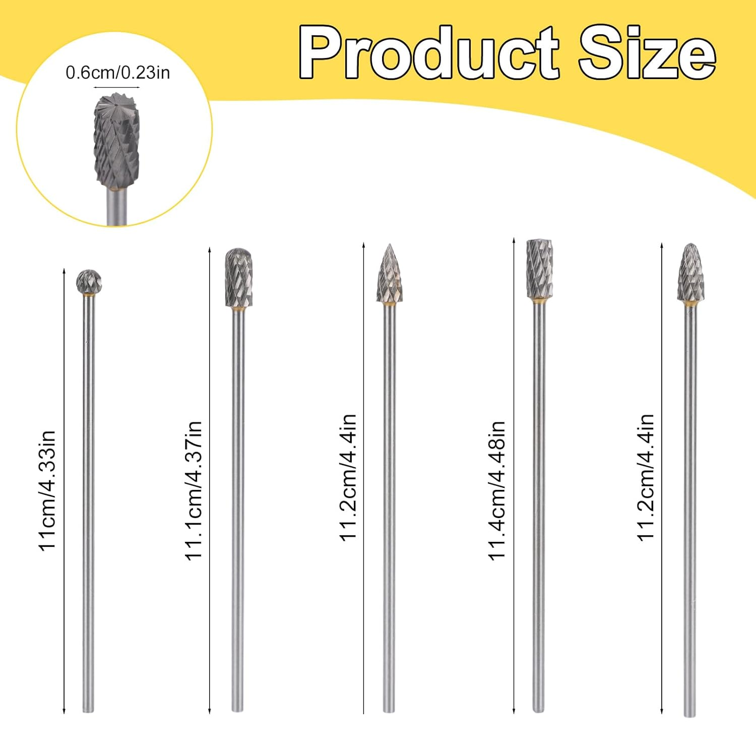 5Pcs Long Carbide Burr Set, Die Grinder Bits Tungsten Steel Carbide Drill Bits Rotary File Attachment for Metal Cutting Grinding Cylinder Head Porting Engine Intake/Exhaust Manifold