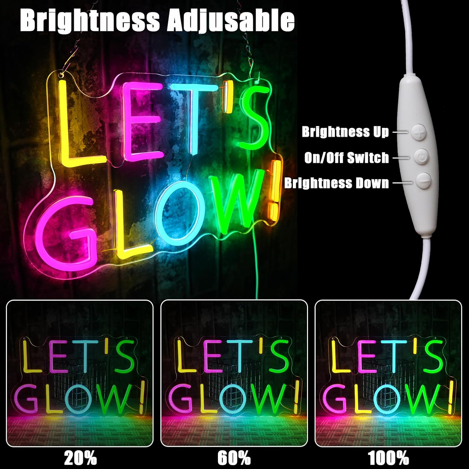 OYCGZV Let'S Glow Neon Sign, Let'S Light up LED Neon Sign Wall image number 1
