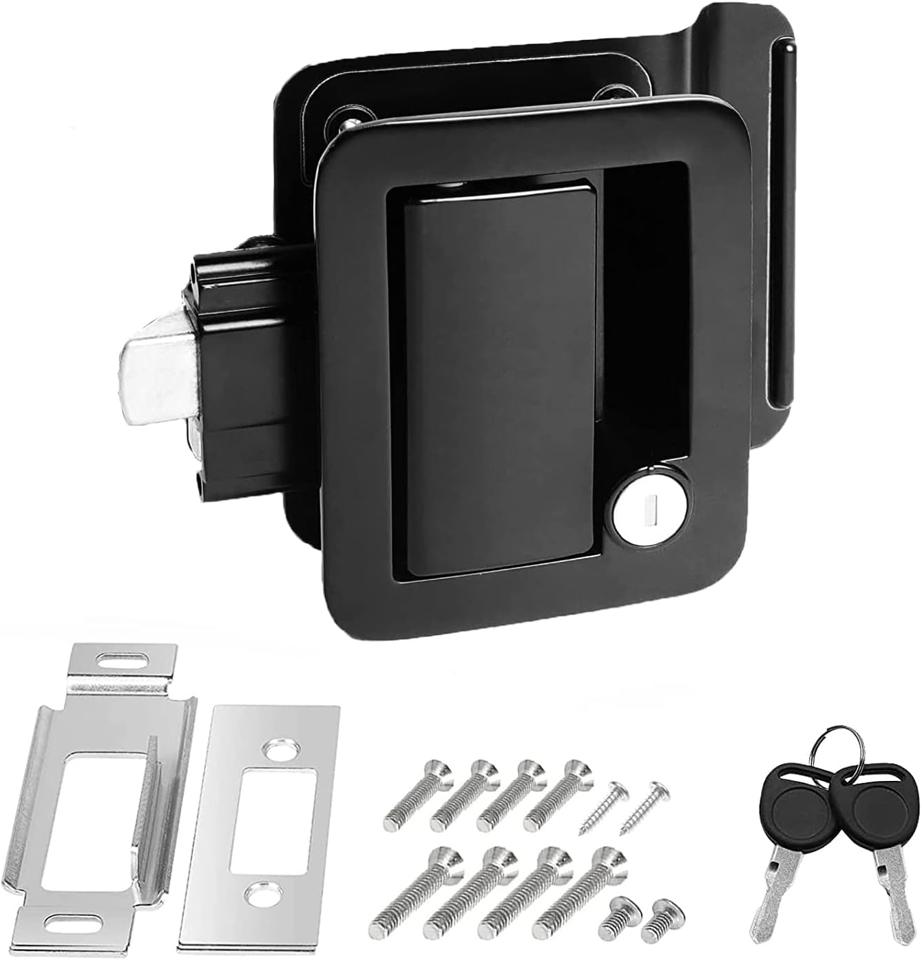 Upgraded RV Door Latch, RV Entry Door Lock, Trailer Door Lock, Zinc Alloy Camper Door Lock, RV Door Lock, RV Travel Trailer Entry Door Latch with Paddle Deadbolt, Black