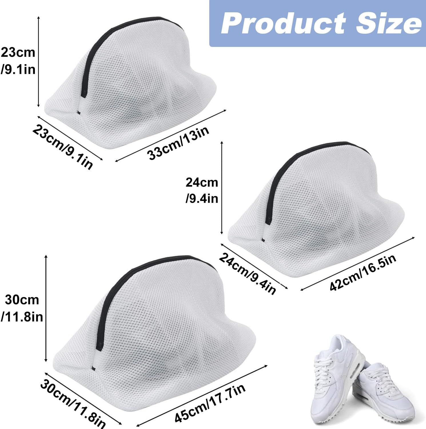 3Pcs Mesh Laundry Bag, Mesh Laundry Bag for Shoes with Zipper, Set of 3 Different Size Washing Machine Bags for Delicates, Underwear, Trainer, Socks, Bras and Travel Reusable Laundry Wash Bag with Zip image number 2