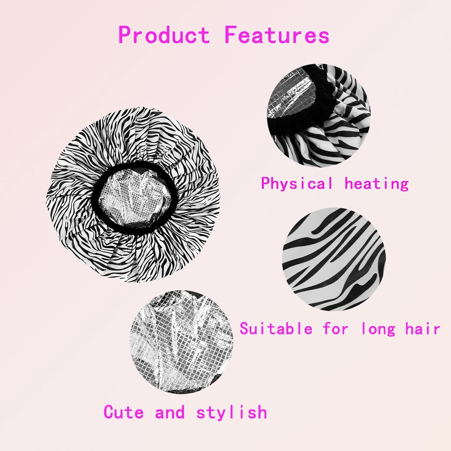 2 Pack Deep Conditioning Heat Cap Set - Tinfoil Foil Caps for Home & Salon, Ideal for Hair Dye & Hot Oil Treatments - Easy to Use, Effective & Durable (Black & White Stripes) image number 3