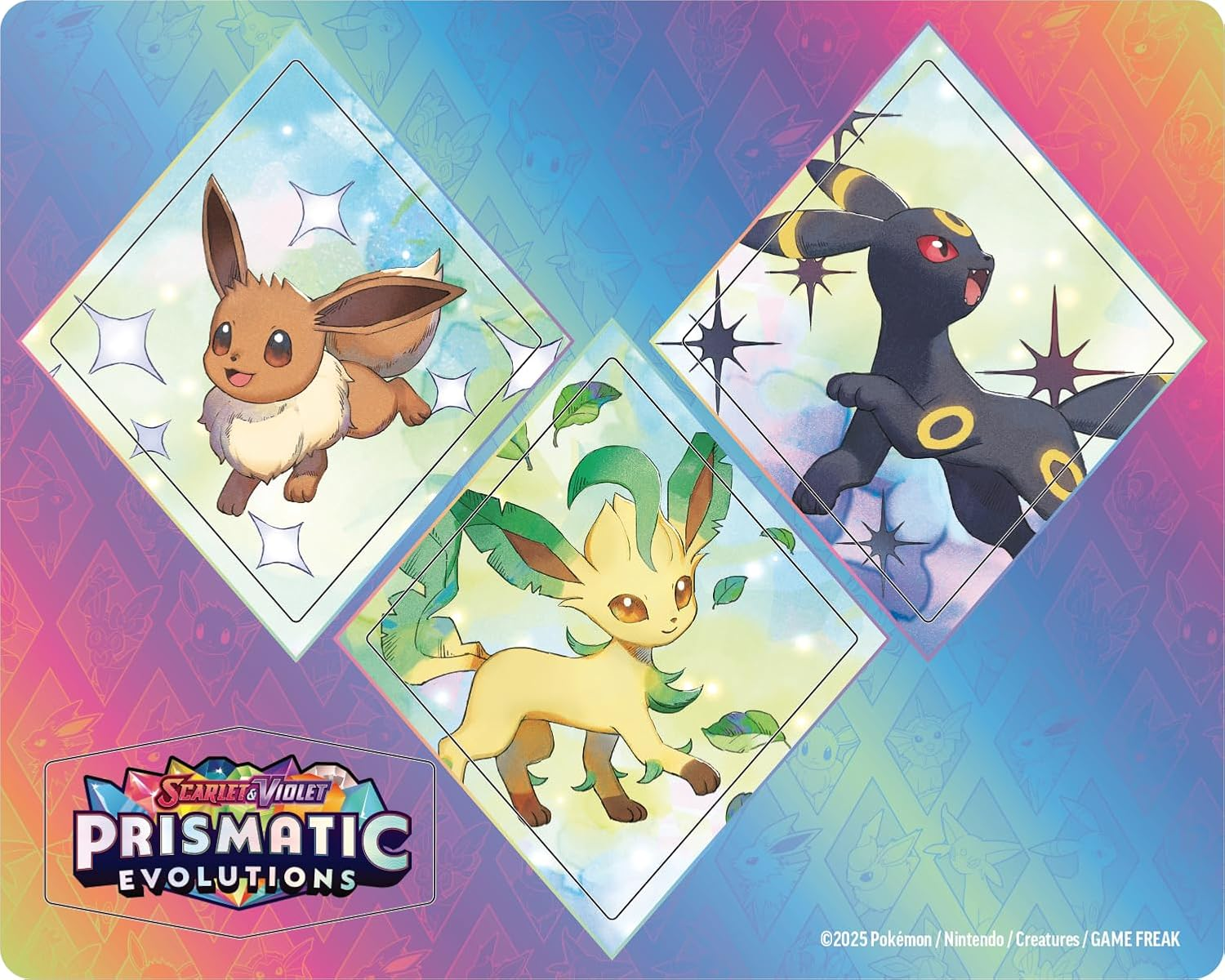 Pok&eacute;mon TCG: Scarlet & Violet&mdash;Prismatic Evolutions Tech Sticker Collection &ndash; Leafeon (1 Foil Promo Card & 3 Booster Packs) image number 1