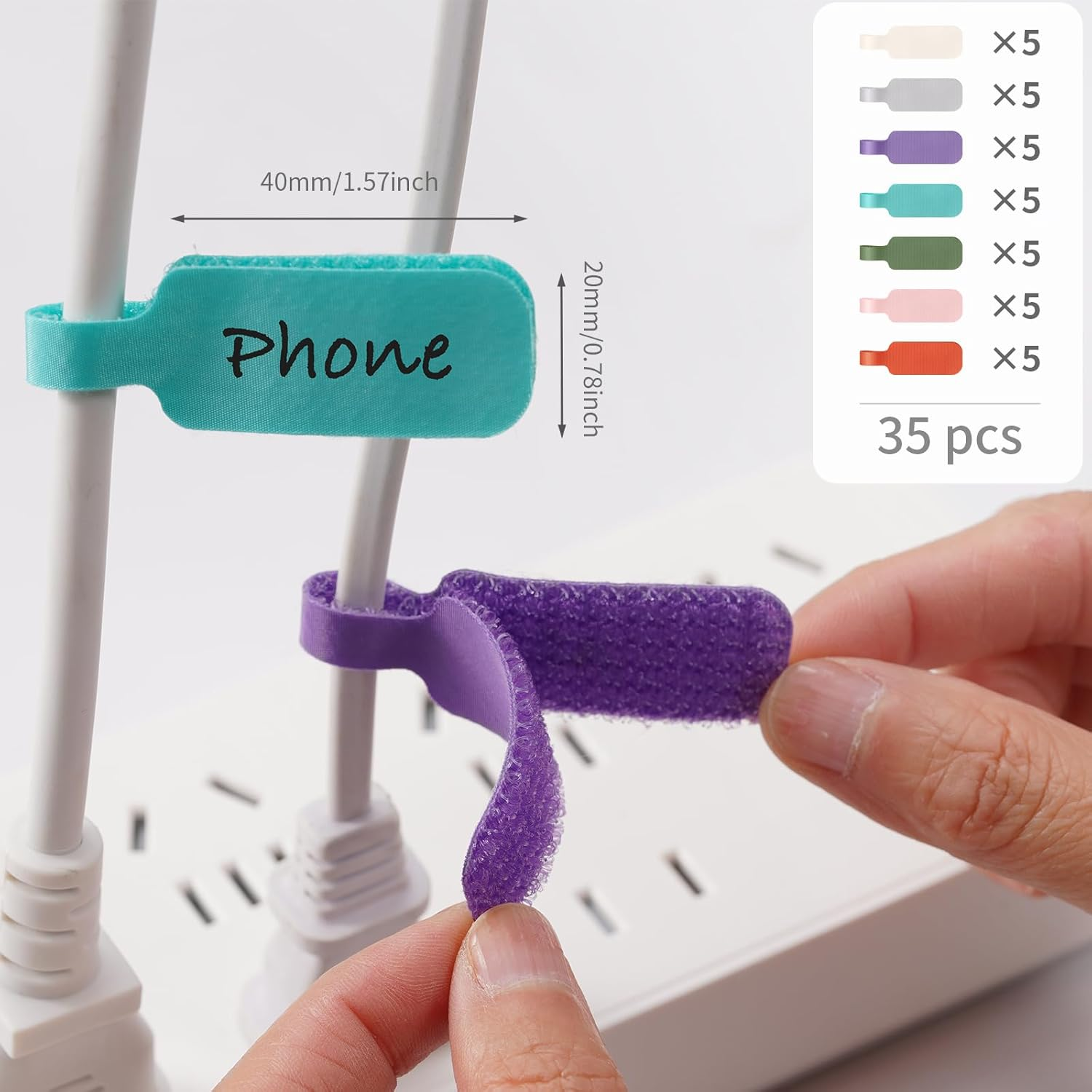 Trilancer Cable Cord Labels Large Size, for Organizing Wires and Identification, Multicolored Handwriting Cable Tags, Reusable with Multiple Uses - 35 PCS - Assorted Colors image number 6