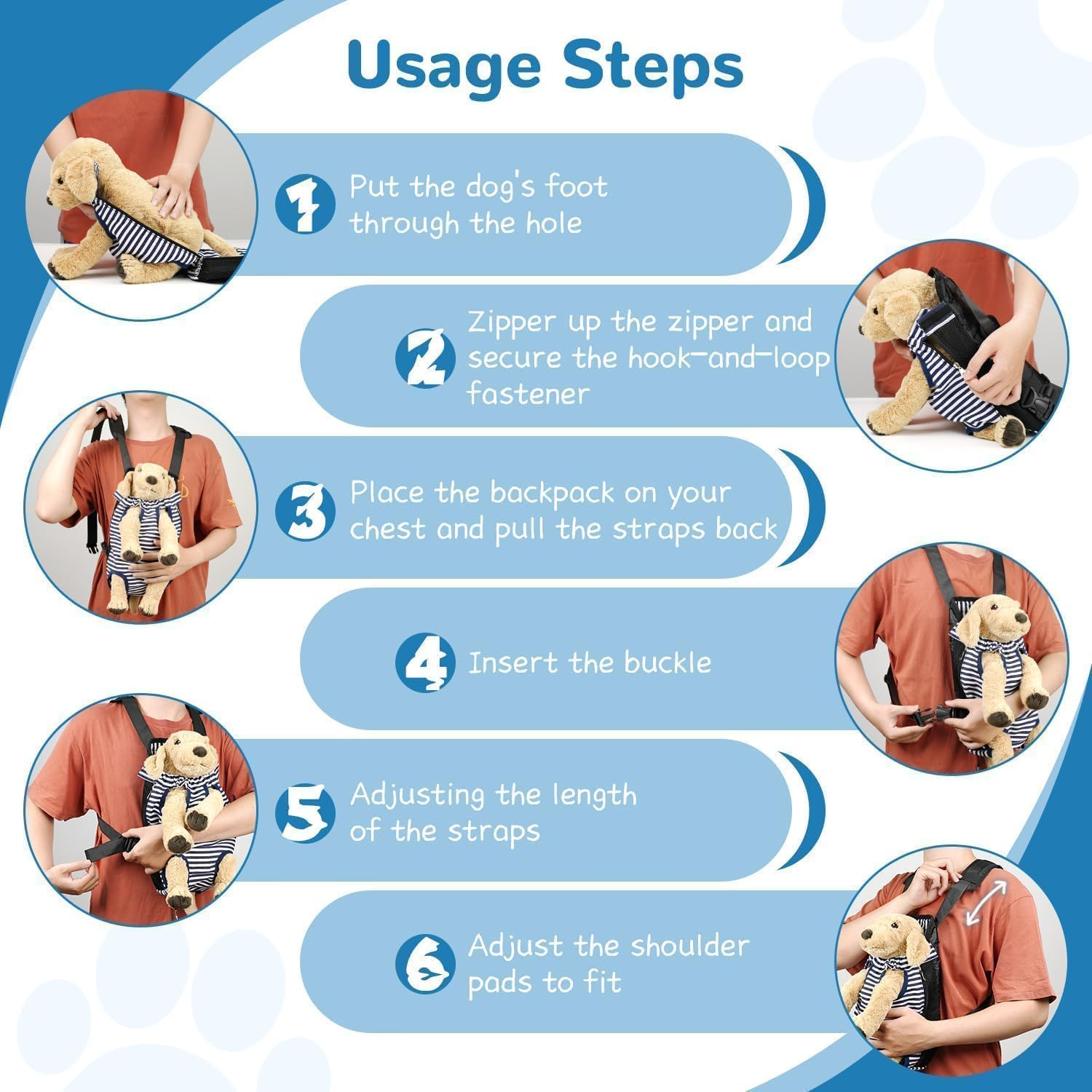 YUDODO Pet Dog Carrier Backpack Adjustable Dog Front Carrier, Legs Out Easy-Fit Dog Travel Backpack Carrier for Hiking Camping for Small Medium Dogs Cats and Rabbits (Medium, C-Blue White Strip) image number 6