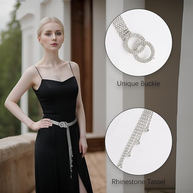 Rhinestone Chain Belt Adjustable Crystal Belt Chain O-Ring Sparkle Belts Women Diamond Waistband Belts Bling for Dress Jeans image number 1