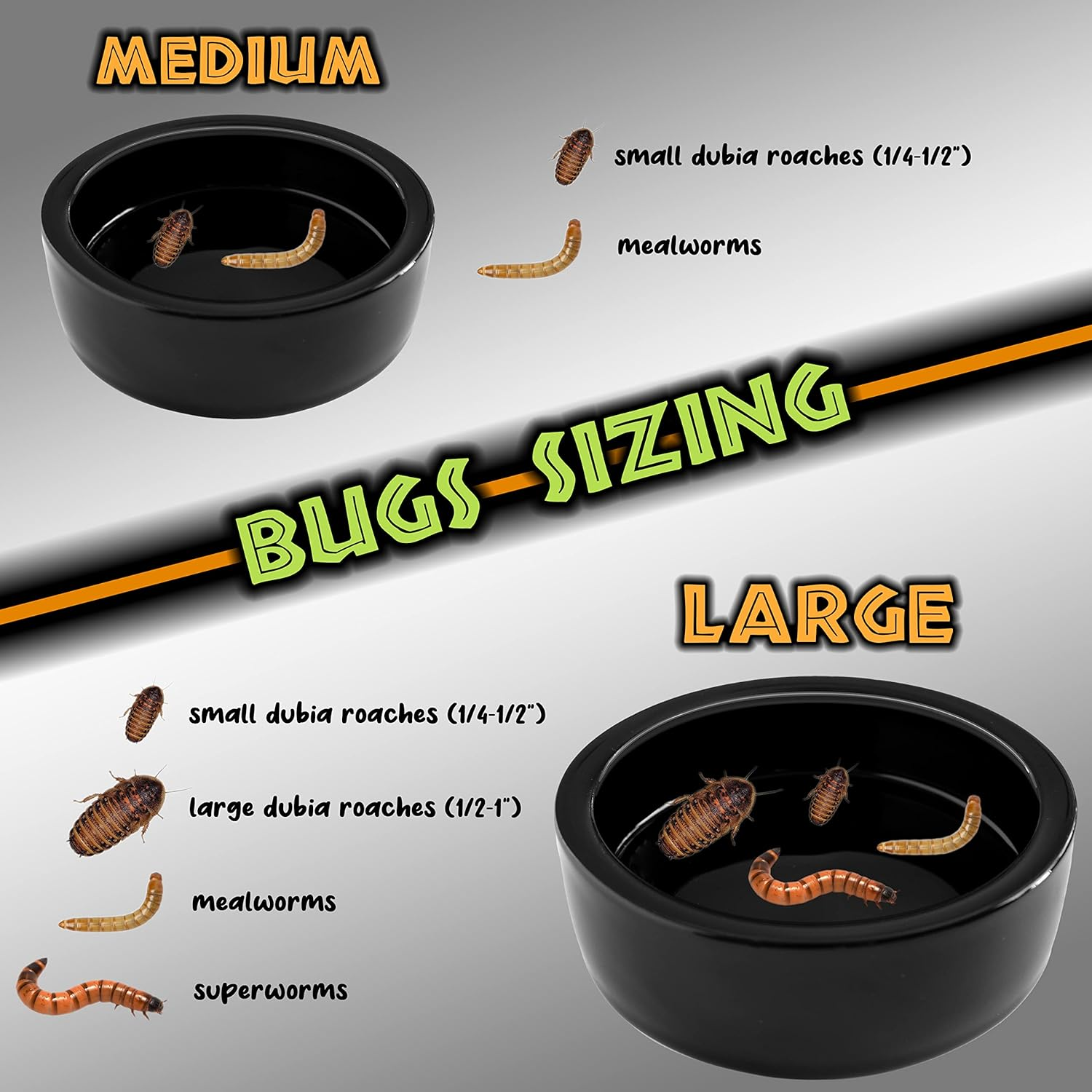 Reptile Worm Dish Bowl - Anti-Escape Ceramic Worm Dish Feeder for Lizard, Leopard Gecko, Bearded Dragon, Chameleon, Skink, Tegu, Snake, Mealworm, Superworm, Dubia Roaches (Large, Black) image number 3