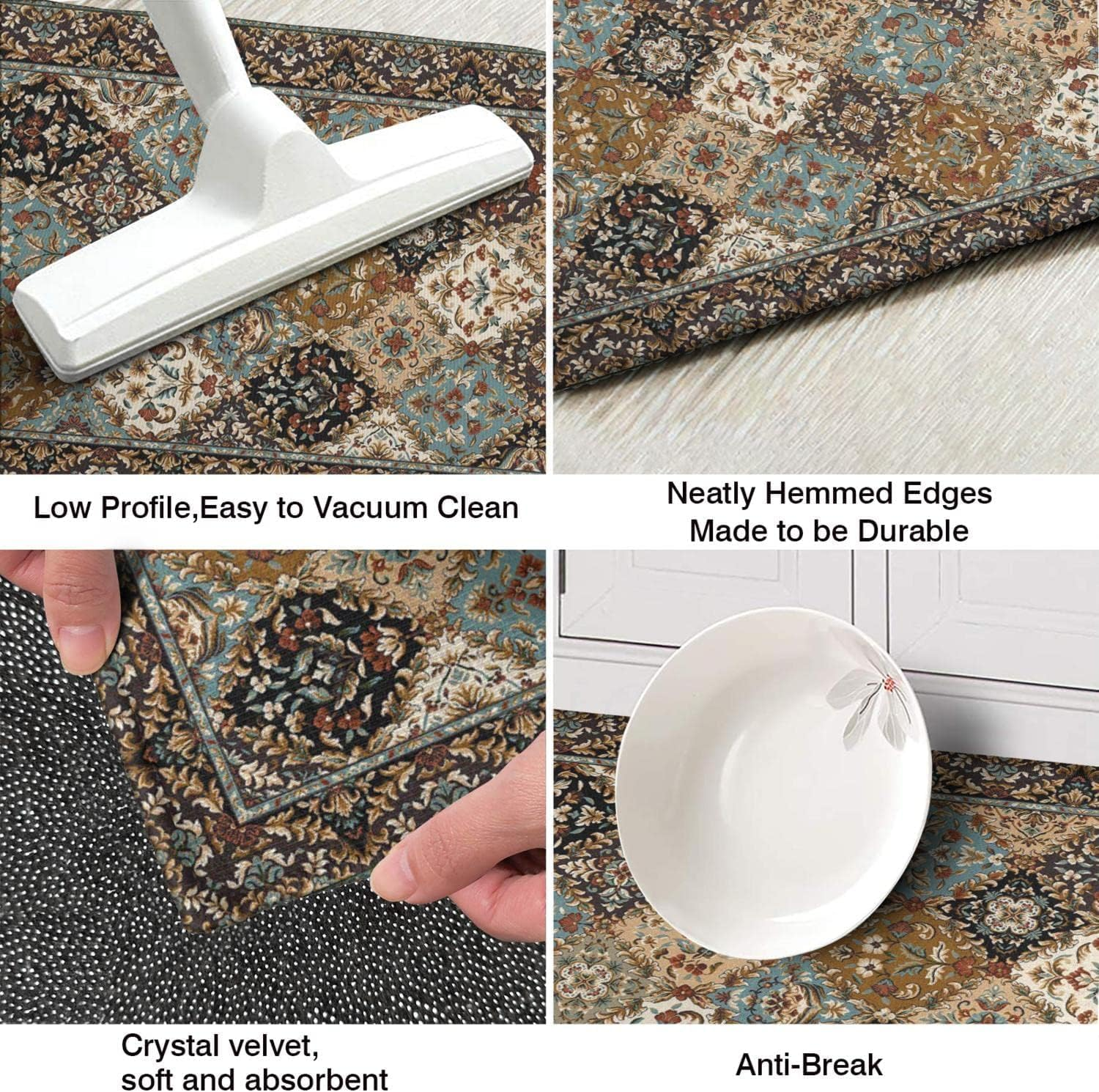 Kitchen Rug Mat, 2 Piece Country Rustic Kitchen Rugs, Boho Farmhouse Style Washable Non-Slip Kitchen Mats for Floor, Boho Kitchen Decor (Boho 2)