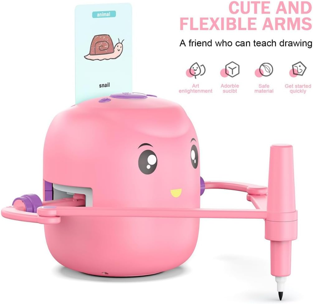 Drawing Robot for Kids &ndash; 100 Drawing Cards, Voice Interaction, Educational Montessori Learning Toy with 2 Pens &ndash; Smart STEM Art Robot Gift for Boys & Girls Ages 3-8 (Pink) image number 6