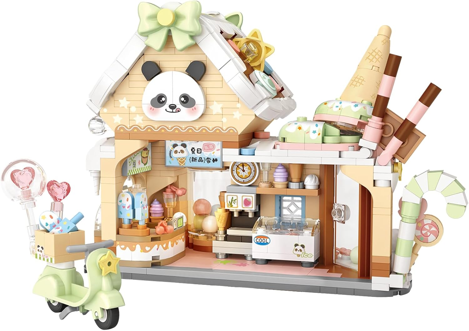 MEIEST Panda Ice Cream Shop Building Blocks Set,Mini City Shop Street View Particle Construction Building Bricks Toy,Home Decoration image number 3
