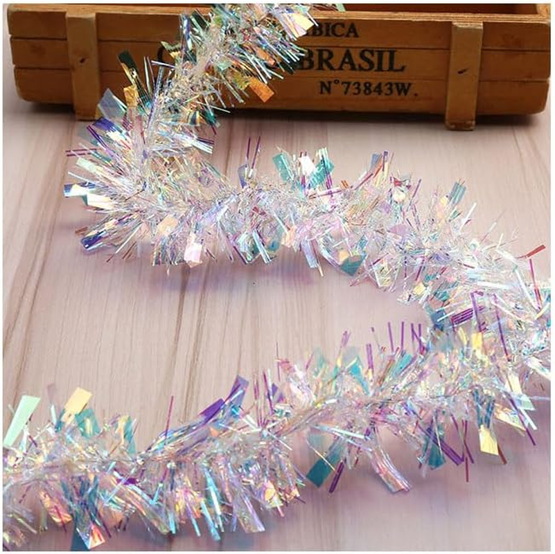 6M Snowflake Christmas Tinsel Garland White Metallic Twisted Hanging Garland with Star for Chistmas Tree Fireplace Home Decoration (3), 231208 image number 1