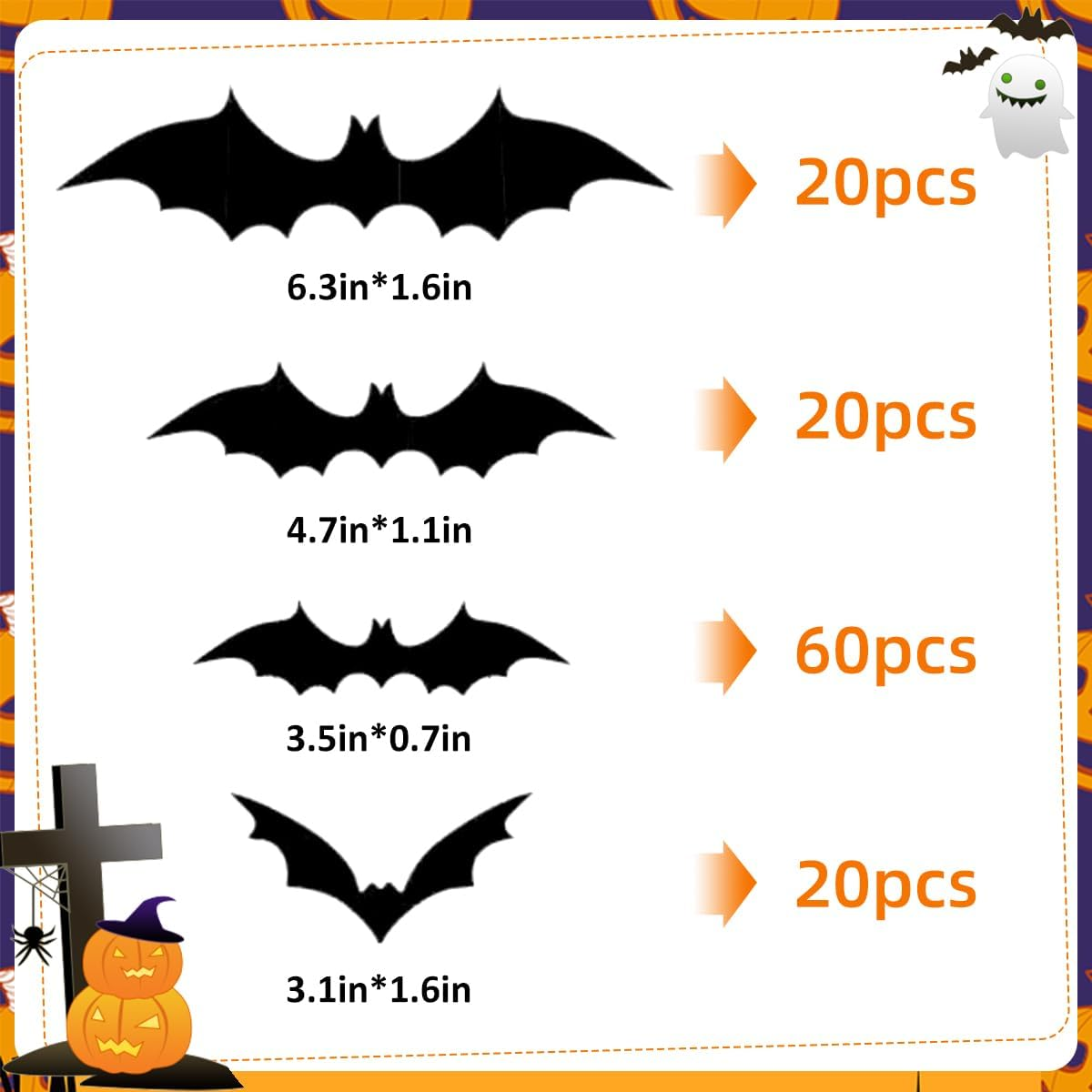 Halloween 3D Bats Decor 120PCS Wall Decor Realistic Halloween Party Scary Black 4 Different Sizes Waterproof PVC Bat Stickers for Living Room Bedroom Windows Gothic Home Decor Bats Spooky Party Decals image number 5