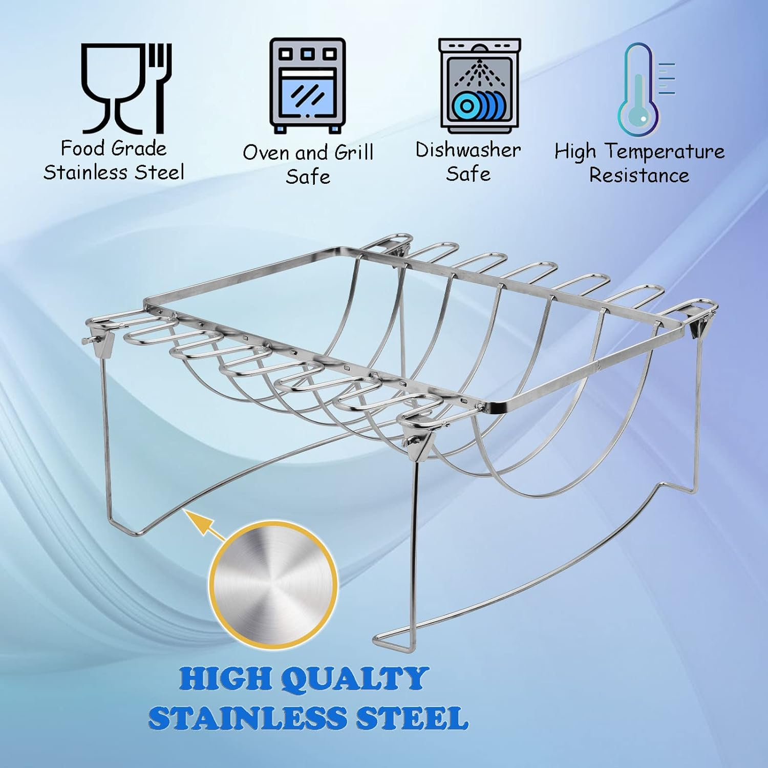 3-In-1 Rib Rack for Smoking & Chicken Leg Rack for Grill - Holds 6 Large Ribs, 12 Chicken Leg Wing, 1 Whole Chicken - Premium Foldable Space-Saving Chicken Drumstick Rib Racks for Grilling & Smoking image number 6