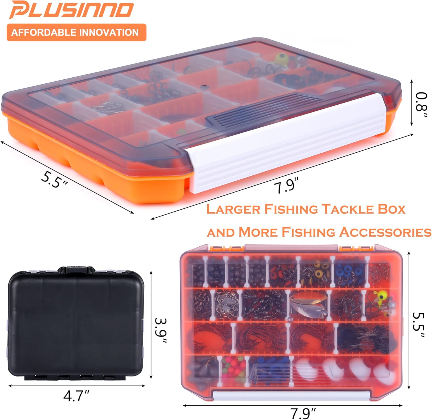 PLUSINNO 156Pcs Fishing Accessories Kit, Including Jig Hooks, Bullet Bass Casting Sinker Weights, Different Fishing Swivels Snaps, Sinker Slides, Fishing Line Beads, Fishing Set with Tackle Box image number 3