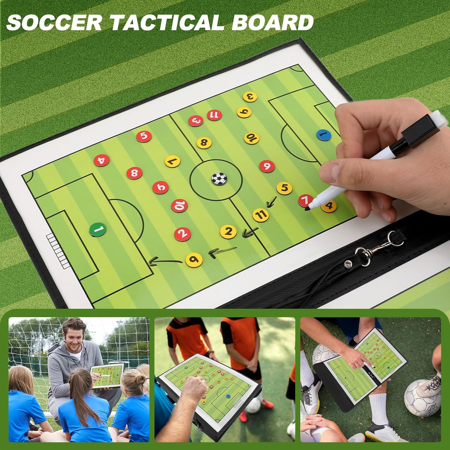 Dry Erase Soccer Lineup Board Folding Magnetic Soccer Coaching Board Clipboard with Marker Pen For