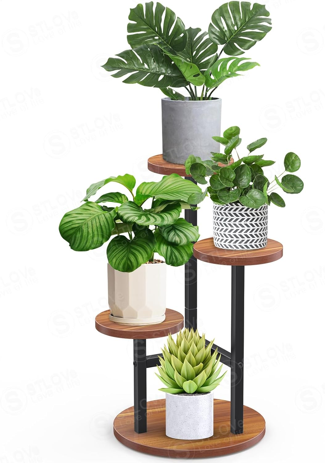 Stlove Plant Shelf, Flower Stand, 3 Levels Flower Shelf, Plant Stand, Flower Stairs for Room Corner, Living Room, Balcony, Patio, Window, Garden, Yard, 53.5 Cm Height, Metal Mahogany image number 3