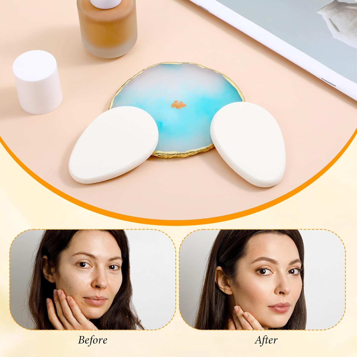10Pcs Beauty Blender Sponge,Beige Smooth Makeup Sponge,Natural and Easy Soft Long-Lasting and Beginner-Friendly,Powder Sponges Foundation Powders Blender for Liquid Foundation, Wet and Dry Dual Use image number 3