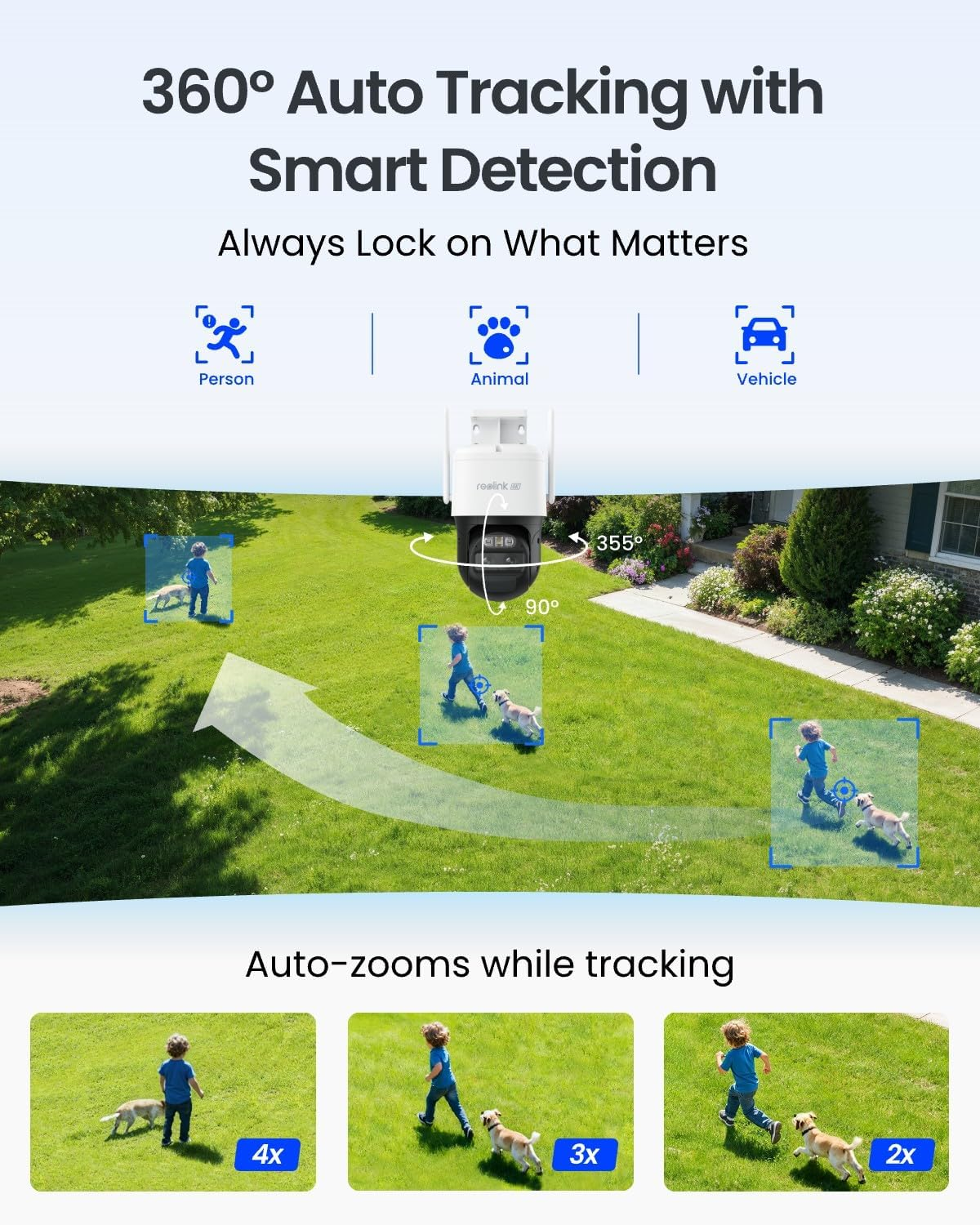 REOLINK 4K Security Cameras Wireless Outdoor, Pan Tilt, Auto Tracking, 8X Hybrid Zoom, Solar Powered with 8MP Color Night Vision, 2.4/5Ghz Wifi, Local Storage, No Monthly Fee, Trackmix+Solar Panel