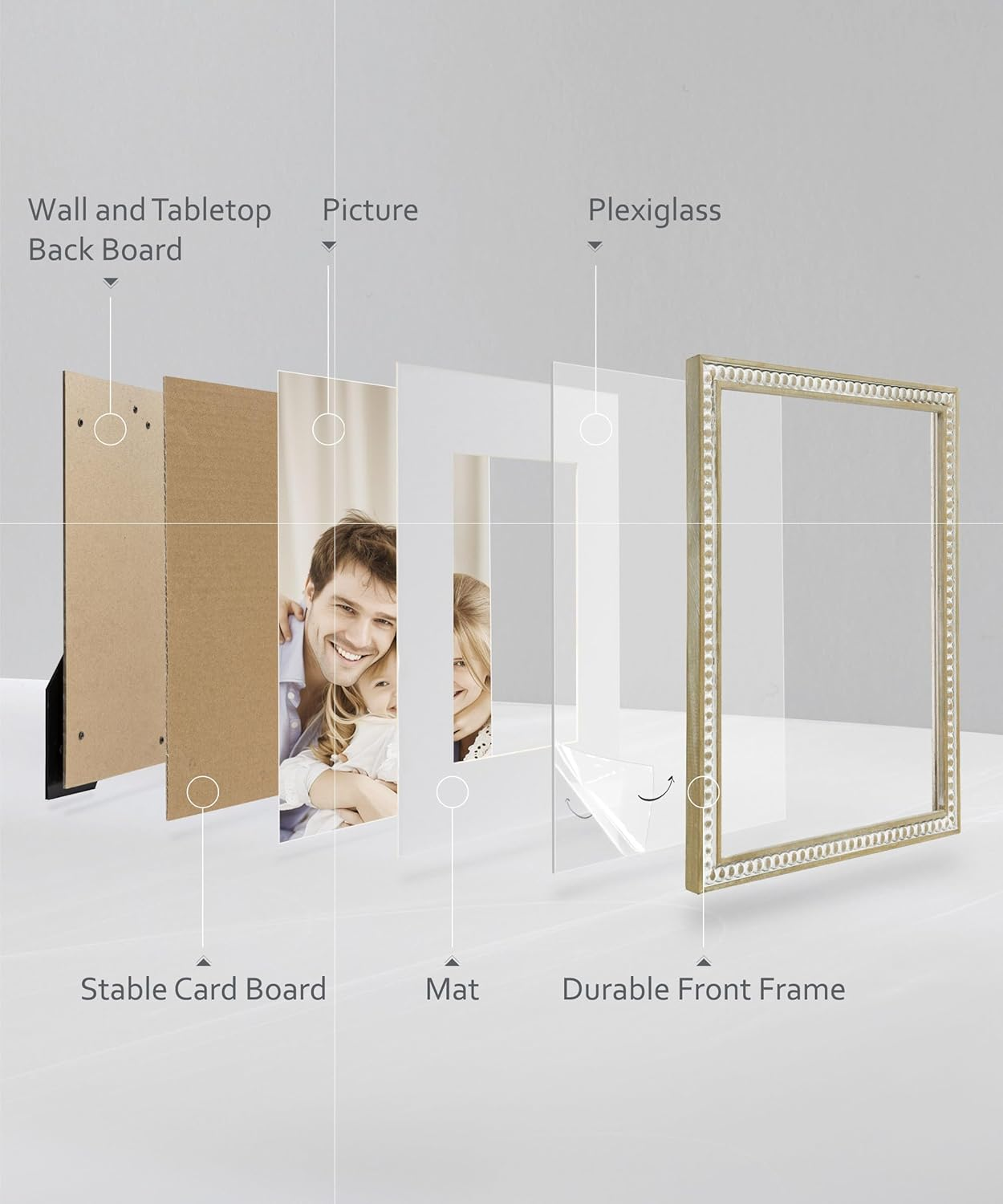 8X10 Picture Frame, Natural Pine Wood Wall Mount Photo Frame Boho Distressed White Vintage Rustic Tabletop Display Home Decor for Bedroom Living Room Hallway Entryway image number 2