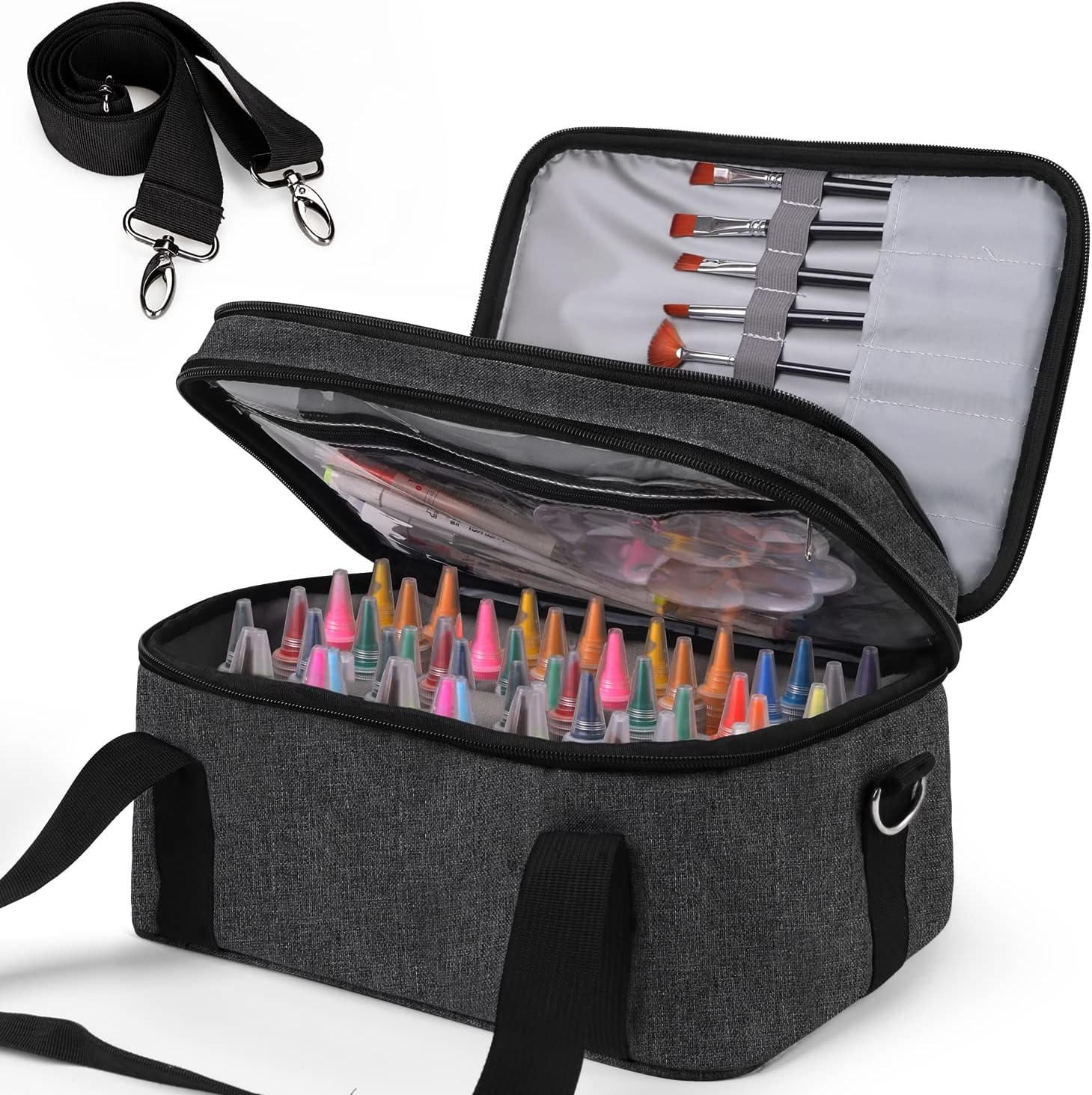 ALTLLEN Acrylic Paint Storage Case, Black, Unisex, Plastic and Leather, Ideal for Artists On-The-Go image number 2
