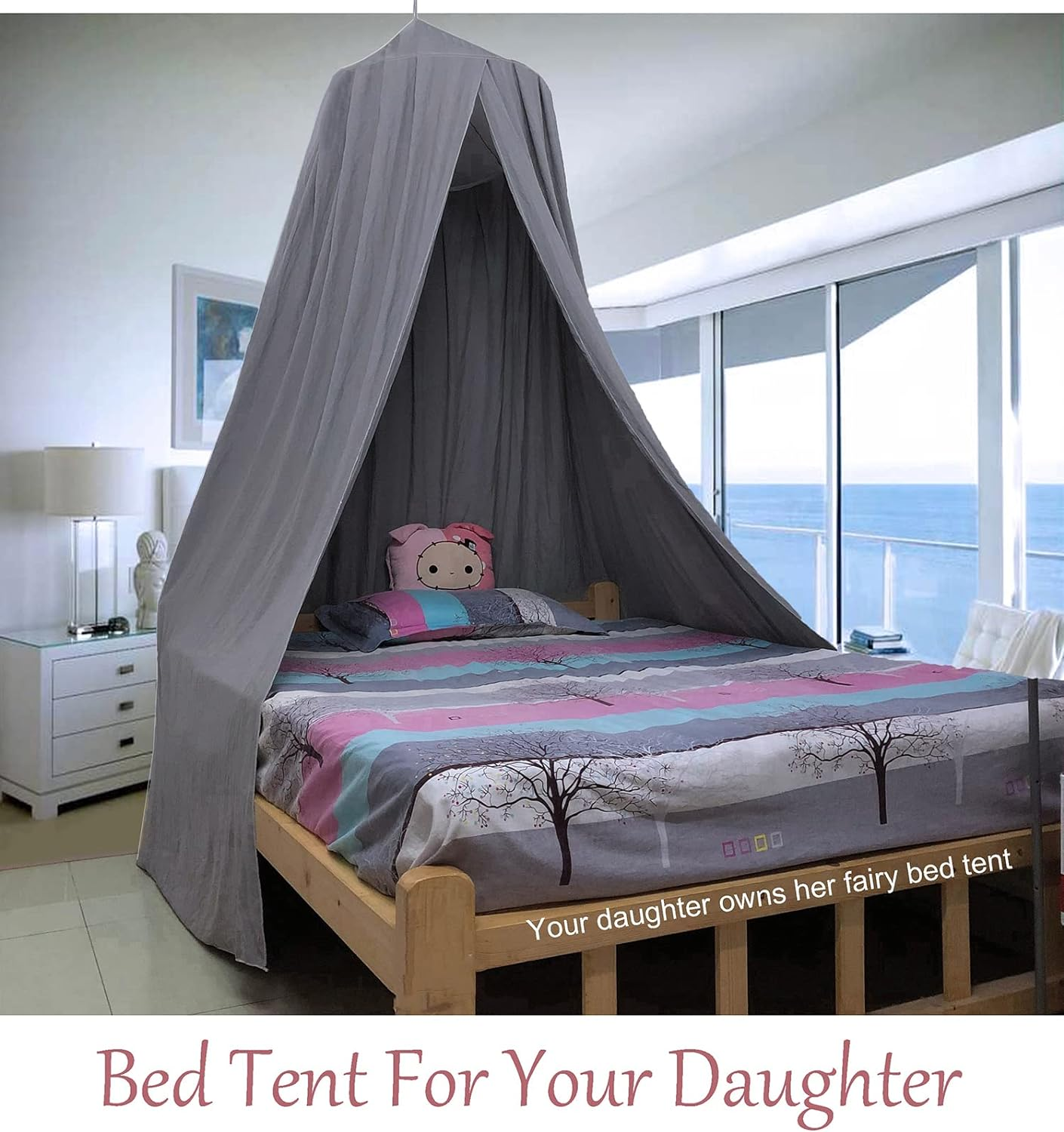 AOQUS Extra Large Kids Bed Canopy for Girls Bed Canopy Tent Reading Canopy Nursery Crib Canopy Playing Canopy Princess Hanging House Castle (Elegant Gray)&rsquo; - Elegant Gray image number 6