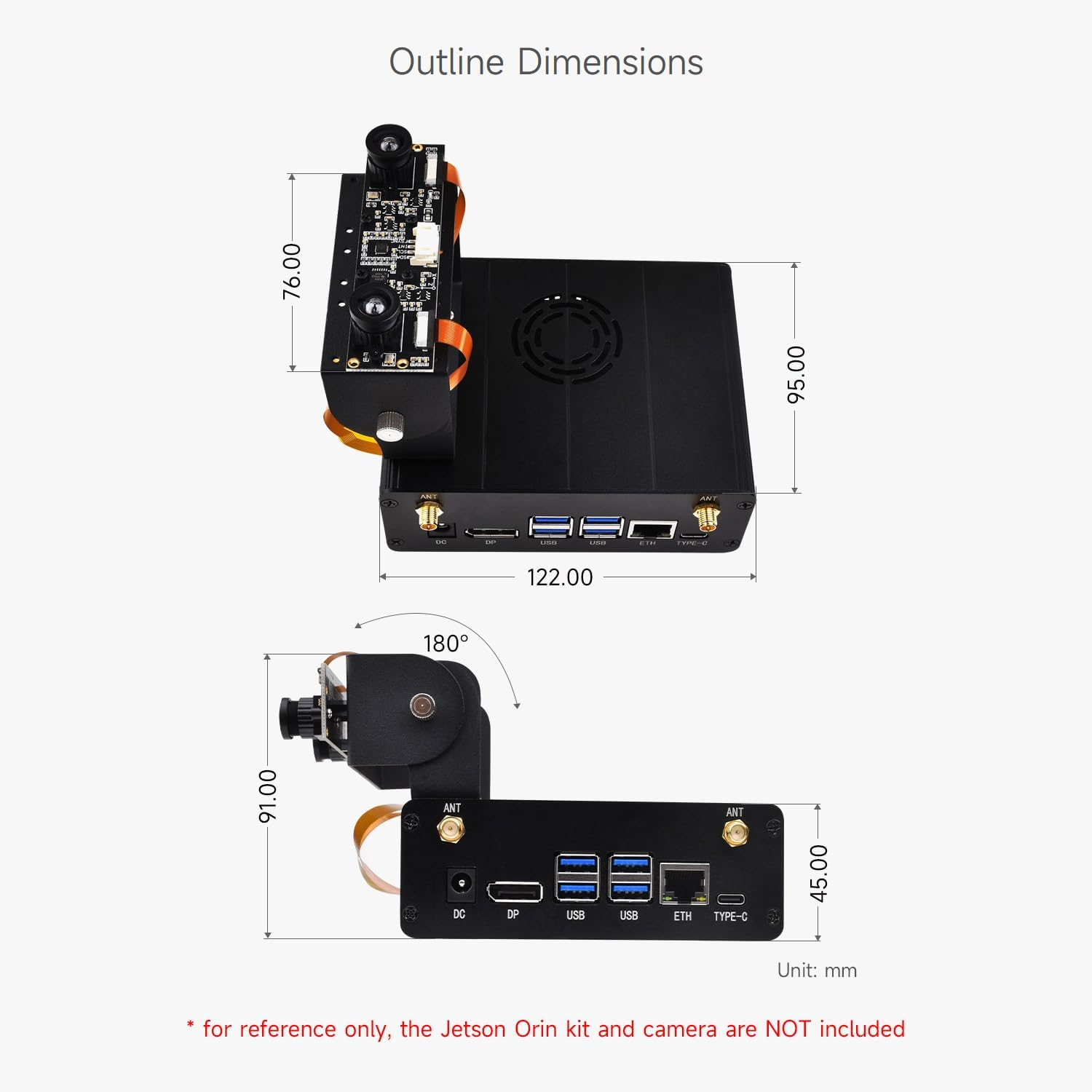Waveshare Aluminum Alloy Case for Jetson Orin/Orin Nano Super, with Camera Holder, Mini-Computer Case, Compatible with Jetson Orin Nano Super Developer Kit/Orin Nano and Jetson Orin NX Kits image number 6