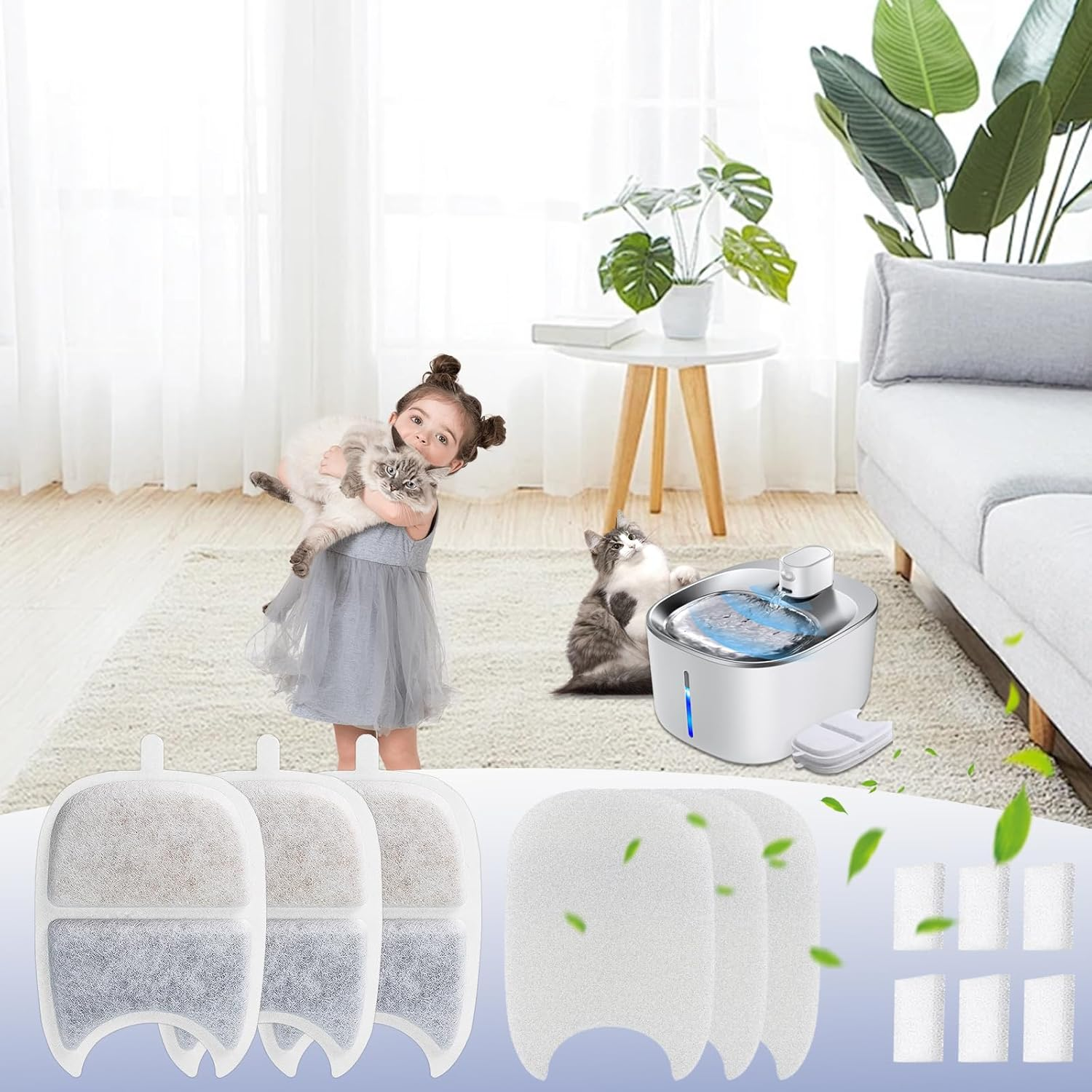 Rigidstone YPD-C004 Cat Fountain Filter for 4 L Drinking Fountain, 12 Filter Drinking Fountain Cats & 12 Pre-Filtered Sponges and 12 Sponges for Water Pump for Cats Water Fountain YPD-C004 4L image number 4