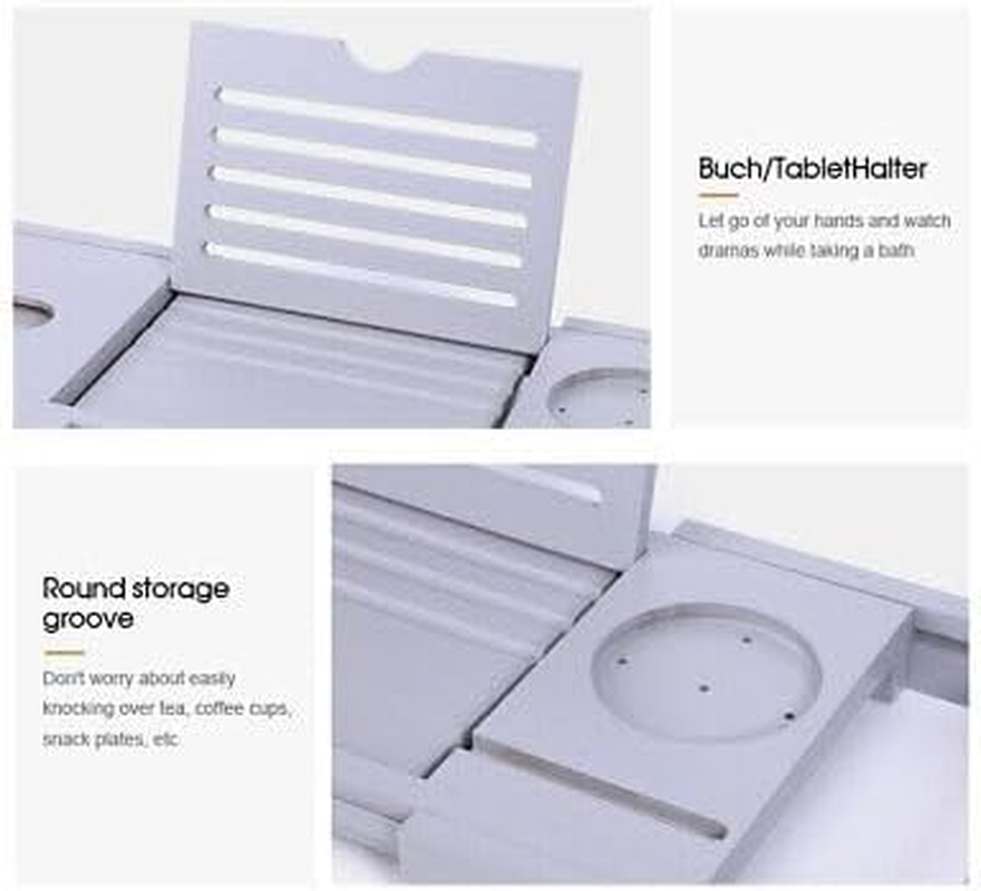 LEDON&reg; Expandable Bathtub Caddy Tray Bamboo Bath Table over Tub with Wine Glass Holder, Book Tablet Holder, Candle Cup Holder, Phone Slot, Detachable SPA Trays image number 4