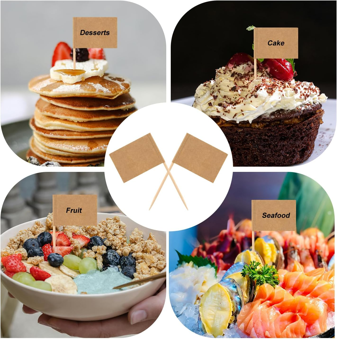 100Pcs Mini Toothpick Flags, Double Sided Blank Flags on Sticks Food Labels Markers for Party Buffet Cupcake Toppers for Charcuterie Cheese Board Accessories Decoration Dishes Fruit Platter (Khaki) image number 6