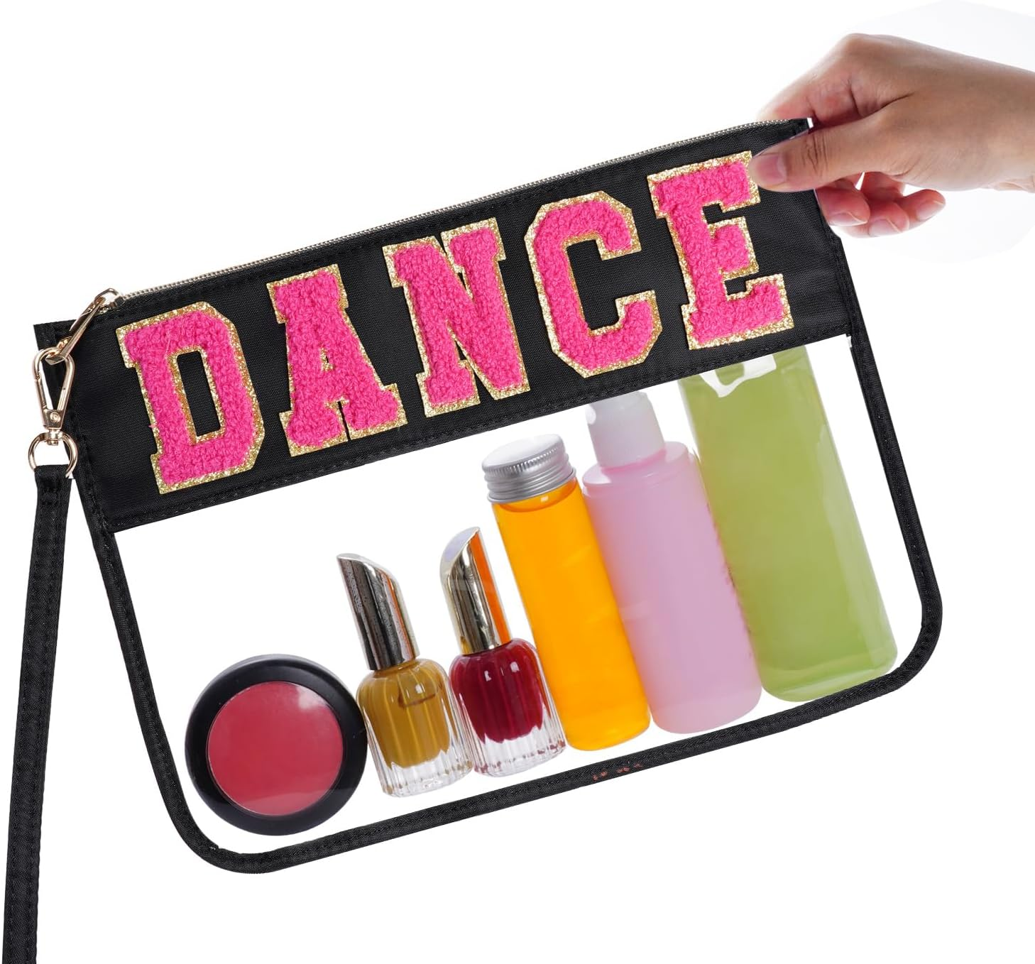 Chenille Letter Bag, Clear Flat Pouches with Zipper, Clear Makeup Letter Bag, Black-Dance, 11.8X8.7 Inch - Black-Things image number 6